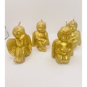 4 Vintage Christmas Gold Angel Candles Unused 3.5”
